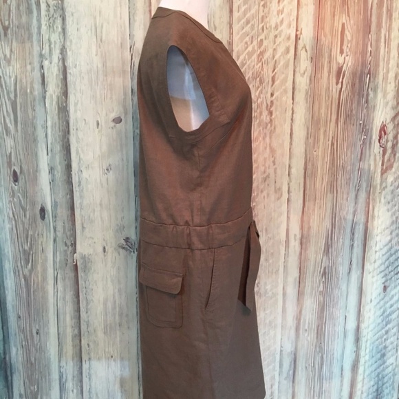 Faconnable Brown Stretch Linen Shirt Dress sz S - Picture 3 of 4